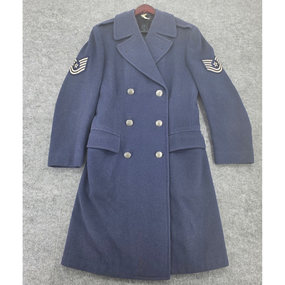 Vintage US Air Force Overcoat Blue Wool Double Breasted Master Sergeant 35L